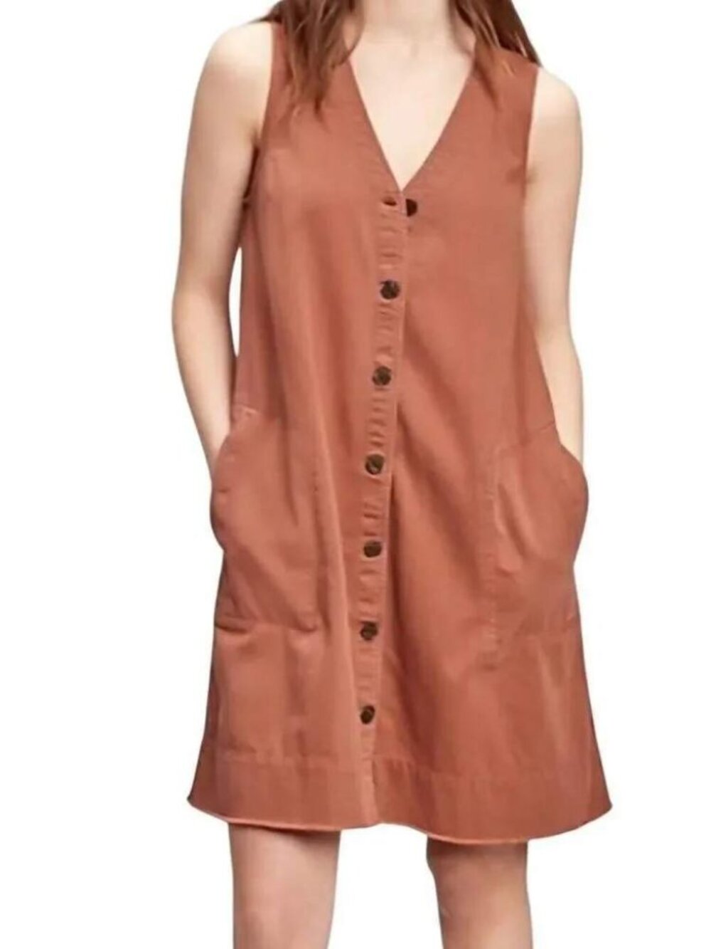 GAP Sleeveless Button-Front Rust Dress SP Jumper Pinafore Academia Preppy Fall